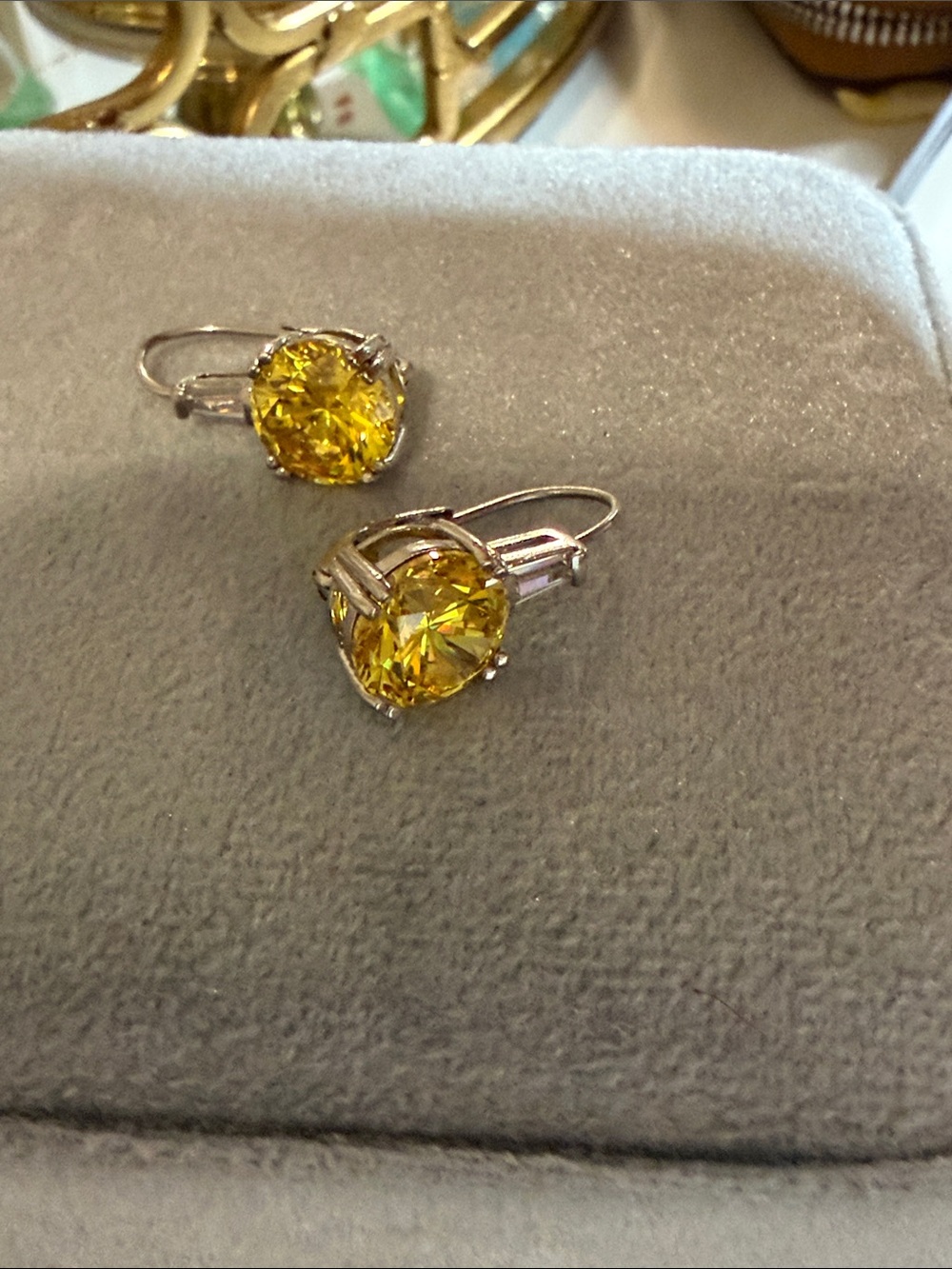 Yellow Crystal Drop Earrings - Unbranded